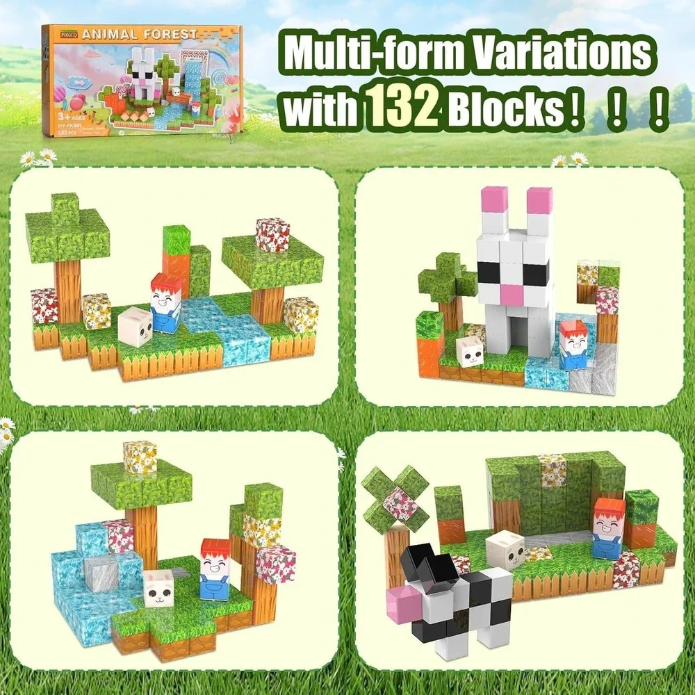 PBKCQ Animal Forest 132PCS Magnetic Building Blocks Toddler‎ Toys,Build Forest W